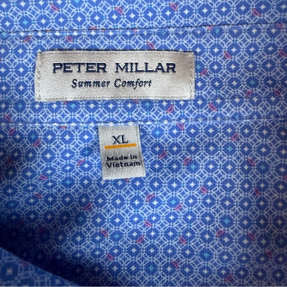 Peter Millar Summer Comfort Blue Geometric Pattern Golf Polo Shirt Mens XL - Picture 2 of 8